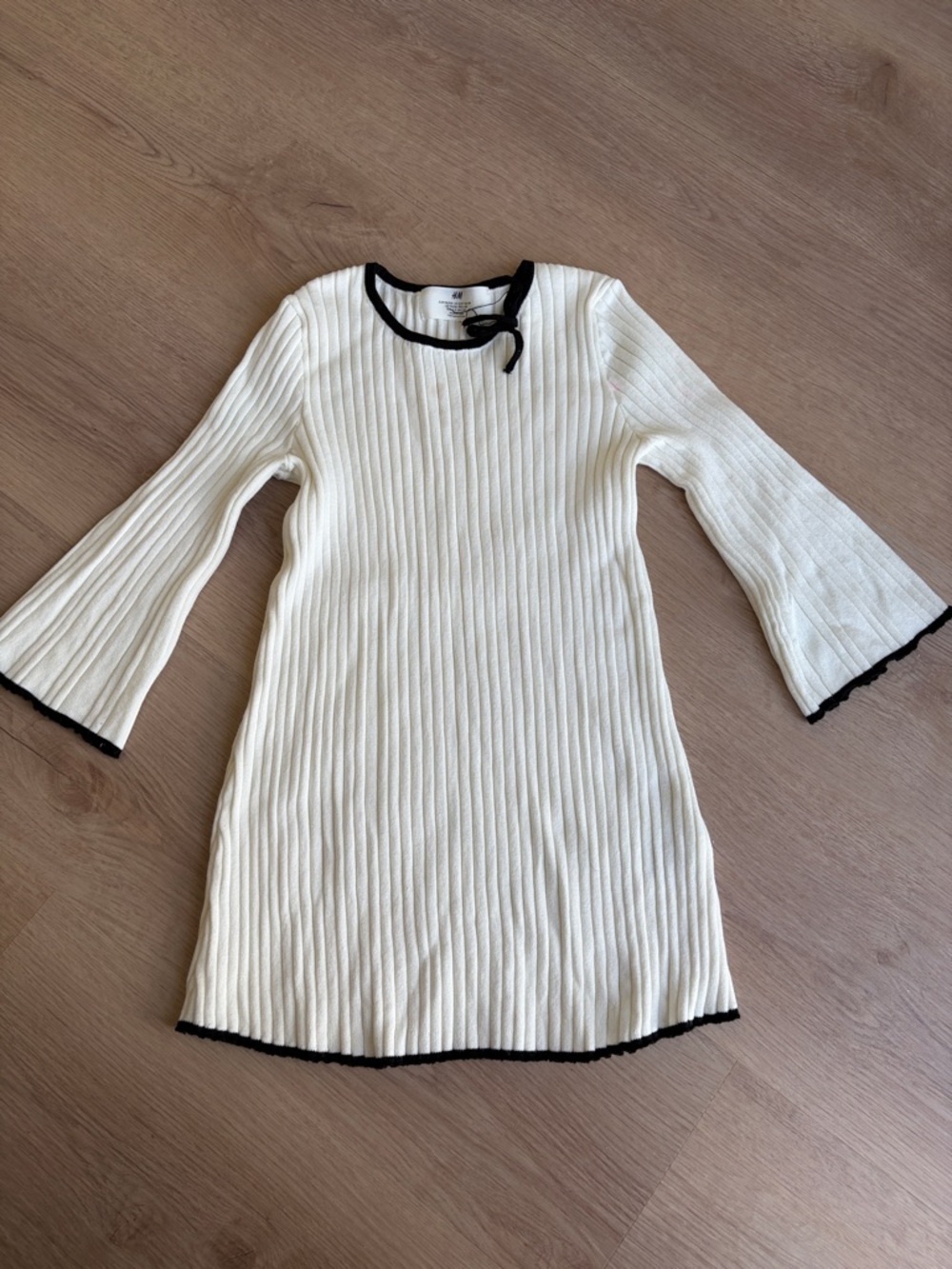 H&M Cream Ribbed Knit Dress with Black Trim